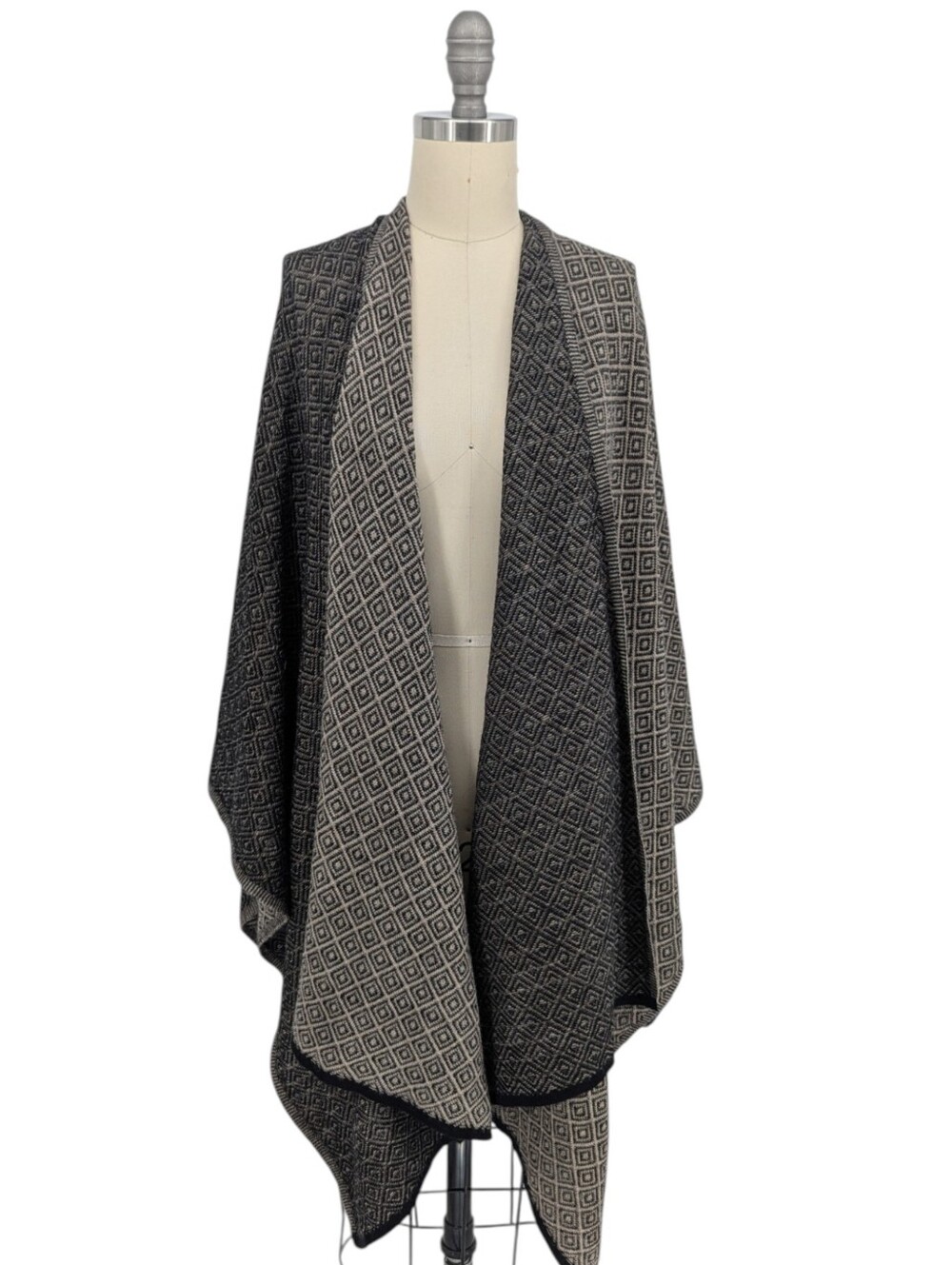 11596 NEW Kuna 100% Baby Alpaca Geometric Wrap Sweater Gray Blue winter boho